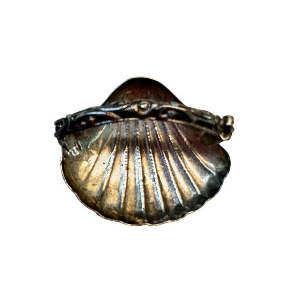 Vintage Silver Shell Vinaigrette Patch Box Ornate Etched Handle Perfume Case - Picture 2 of 12